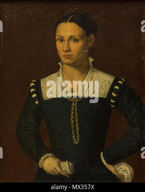 . English : Marguerite Minozza de Bologne. D'après l'inscription MINOZZA BOLEGN 'MADONA Marguerite. 1554'. Il s'agit certainement d'une copie à l'huile sur bois d'un tableau de l'entourage de Bronzino provenant de Jean Schenckbecher, et représentant sans doute la dame qui, à Bologne, soigna ce dernier, grièvement blessé à la cuisse par le coup de pied d'un mulet. Collections du Chapitre de Saint-Thomas à Strasbourg. 27 mai 2014, 15:39:55. La reproduction photographique Claude TRUONG NGOC-Minozza 418 Marguerite de Bologne Banque D'Images