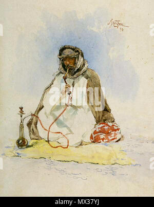 . Deutsch : Sitzender Beduine Wasserpfeife mit. Signiert und datiert Aquarell, (18)89, 30 x 23 cm . 1889. Aleksandar Dabisa (ch. 1850-1899) 34 Dabisa Sitzender Beduine Aleksandar mit 1889 Wasserpfeife Banque D'Images