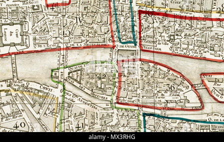 Plan routier 488 de la ville de Paris et de ses faubourgs - 1819 - Cité Banque D'Images