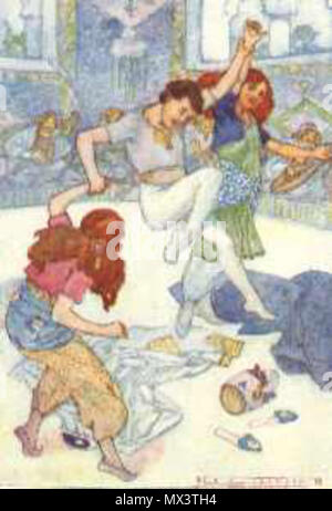 . Anglais : Arabian Nights Images - A. E. Jackson The Arabian Nights, avec 24 planches en couleurs par A. E. Jackson, a été publié par Ward, Lock& Co. Limited, Londres, dans le cadre de la série "soleil" de livres pour enfants. Pas de date, je pouvez trouver sur celui-ci, mais il existe une autre version de l'ouvrage du même auteur avec 48 planches en couleur par le même artiste, datée du 1920, donc la mienne est probablement de la même période. Bien que les images sont assez frais, je ne me sens pas obligé d'obtenir la version du 48-plate parce que celui que j'ai comprend déjà notre ami Morgiana (à droite), sous-titrée "orgiana dansé avec Banque D'Images