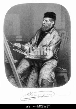 . Gravure de l'auto-portrait du peintre français Alexandre-Gabriel Decamps (1803-1860) . 1852. A. Masson (graveur) 37 Alexandre Gabriel Decamps autoportrait Banque D'Images