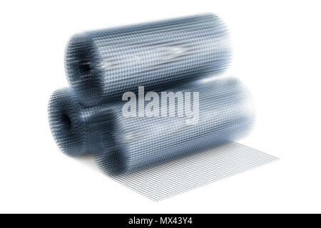 Rouleaux de treillis soudés, rendu 3D isolé sur fond blanc Banque D'Images