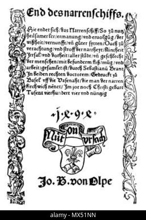 . Johann von Bergmann Olpe, Druckermarke im Narrenschiff . vers 1500. Inconnu 81 Bergmann, Johann - druckermarke, narrenschiff Banque D'Images