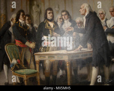 . Photo d'une peinture de Giuseppe Bertini de Alessandro Volta démontrant sa batterie à Napoléon en 1801 . Ce fichier n'est pas informations sur l'auteur. 463 Peinture de Volta par Bertini (photo) Banque D'Images