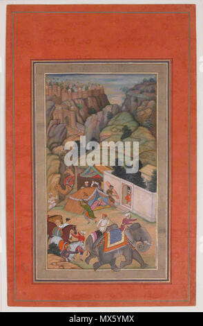 . 'Camp en préparation dans les Collines', Folio à partir de l'Album de Davis : Nom de l'objet illustré album leaf règne : Jahangir (1605-27) Date : le 17e siècle Géographie : l'Inde Médium : Aquarelle, encre, opaque et d'or sur papier dimensions : 13,12 8,25 haut. in. de large (33,3 cm de hauteur 21 cm de large) Classification : Codices Credit Line : Theodore M. Davis Collection, Legs de Theodore M. Davis, 1915 Numéro d'Accession : 30.95.174.28 Cette oeuvre n'est pas à l'écran . début du 17e siècle. Camp 110 inconnu en préparation dans les collines Banque D'Images