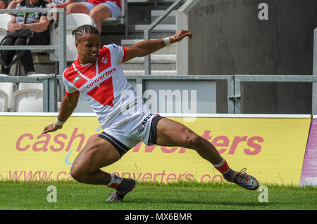 St Helens, Royaume-Uni. 3e juin 2018. Dimanche 3 Juin 2018 , TOTALEMENT méchants, stade St Helens, Angleterre ; Ladbrokes Challenge Cup, remporteront St Helens v Hull FC ; Regan grâce de St Helens célèbre son crédit d'essayer : Nouvelles Images /Alamy Live News Banque D'Images