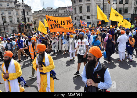 Trafalgar Square, Londres, Royaume-Uni. 3e juin 2018. Les Sikhs Londres commémorer le massacre d'Amritsar. Crédit : Matthieu Chattle/Alamy Live News Banque D'Images