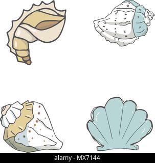 Cockleshell illustration dessin géométrique shell font élément de couleur océan mer jaune vie police top view clip art sur fond blanc Illustration de Vecteur