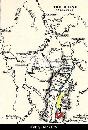 . Anglais : version numérisée de la carte du Rhin 1792-96, de C.Colbeck, les écoles publiques Atlas historique. Université du Texas à Austin, 1905, montrant la bataille de - 10, 1796, partie de la Guerres de la Révolution française. 16 mars 2010, 01:17 (UTC). Rhin 17921796.jpg : inconnu travail dérivé : Auntieruth55 (talk) 76 10 1796 Bataille de carte Banque D'Images