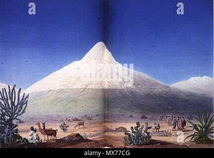 . De l'Aquarelle volcan Chimborazo, Équateur, basé dans les notes d'Alexander von Humboldt. Le dessin a été publié dans Alexander von Humboldt et Aimé Bonpland travail Voyage de Humboldt et Bonpland...Ière partie ; relation historique..., Paris, F. Schoell, 1810. 1810 127 Chimborazo1 Banque D'Images