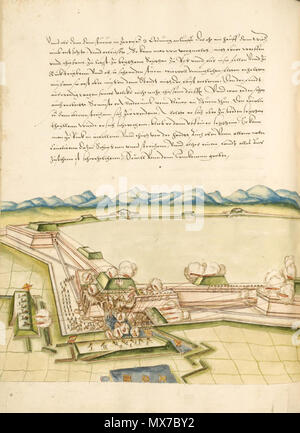 . English : Daniel Specklin, Architectura von Festungen, plume, encre, aquarelle, 1583 . 15 janvier 2007, 11:23:16. Mathieu Bertola/Musées de la Ville de Strasbourg 152 Daniel Specklin, Architectura von Festungen p.72 Banque D'Images