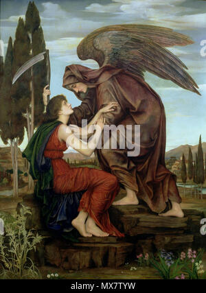 . Anglais : une représentation artistique de l'ange de la mort. Peint en 1881 par Evelyn de Morgan, née Pickering (1855-1919). Source : http://wendydenise13.tripod.com/fineart1/morgan-angelofdeath.jpg (trouvés inactif 2006-10-27) Autre source : http://www.elp.it/bygothic/immagini/arte/demorgan/15.jpeg (consulté le 2006-10-27) . 1881200 Evelyn De Morgan - Ange de la mort Banque D'Images