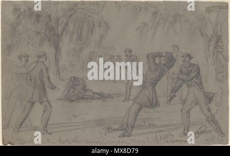 . La Nouvelle Orléans, 1866 : 'Duel à la maison de transition, la Nouvelle Orléans'. Sketch par Alfred Waud R.. Mai 1866. Alfred Rudolph Waud, 1828 - 1891 173 DuelAtHalfwayHouseNOLA1866Waud Banque D'Images