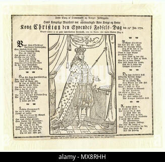 . Dansk : 'Fryde Sang af Dannemarks Indbyggere, paa Norges og Hans Majestets allernaadigste b comme vor Arve Konge og Herre Kong Christian den Syvendes Fødsels-dag den 29de 1772 Janv. Traesnit' Anglais : Pour Christian VII de Danemark à l'occasion de son anniversaire 29.Janvier 1772. . Johan Rudolph Thiele (1736-1815) 231 Dannemarks Fryde Sang af og Norges Indbyggere objet106 Banque D'Images