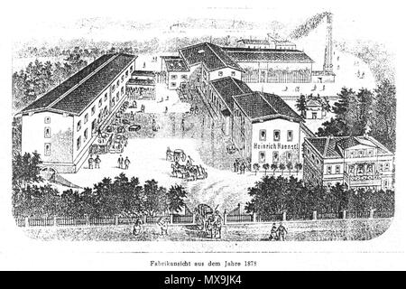 . Deutsch : Pirna : Blick auf die 1867 Gustav von Haensel an der Clara-Zetkin-Straße (damals Waisenhausstraße) errichtete neue Chemische Fabrik für ätherische Öle und Essenzen, von den damals sichtbaren Coaching blieb bis heute (Stand 2014) nur die Villa an der Straße (Vordergrund rechts) erhalten, Ansicht um 1878 . 1878. 271 Heinrich-Haensel Fabrik-Pirna-inconnu Banque D'Images