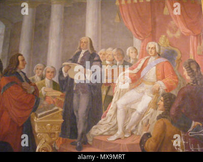 . Deutsch : Fresko "Markgraf Friedrich von Bayreuth 1743 stiftet die Universität Erlangen", gemalt von Hugo Barthelme zwischen 1858 und 1867, Staatliches Museum für Völkerkunde München, I. ET . 21 novembre 2007. Utilisateur:400 Mattes Markgraf Friedrich von Bayreuth-Uni ER-SMV 1743 Banque D'Images