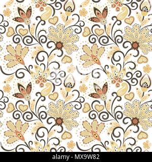 Hand drawn seamless flower pattern. Transparente avec motif coloré pargeting lunatique grunge fleurs et Paisley. Fond beige. Vector Illustration de Vecteur