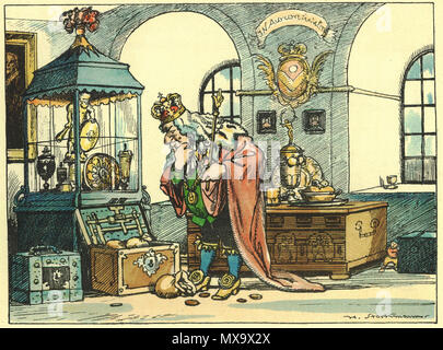 . English : Grimm, le voyage du Petit Poucet illustré par Hermann Stockmann (1867-1938) : le roi dans la salle du Trésor. 5 mai 1925. Hermann Stockmann (1867-1938) 255 Grimm,Le-voyage-du-petit-poucet-07 Banque D'Images