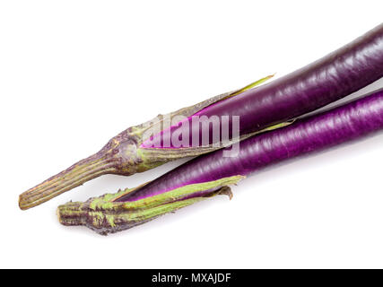 Aubergine, longtemps un cultivar d'Asie, close-up de la tige, isolated on white Banque D'Images