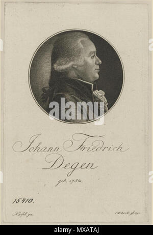 . Anglais : Portrait of Johann Friedrich Degen de Christoph Wilhelm Bock (1792). Münster, LWL-Museum für Kunst und Kultur (Westfälisches Landesmuseum), Porträtarchiv Diepenbroick, Inv.-Nr. C-512883 PAD LWL-Landesmuseum für Kunst und Kulturgeschichte Münster ; Bilddatei : lwl-c512883pad ; Aufn.-Datum : 2012 . 1792. Christoph Wilhelm Bock 319 Johann Friedrich Degen 2 Banque D'Images