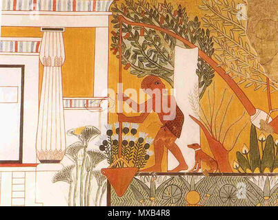 . À l'aide d'un jardinier de scène Shaduf, Tombe de Ipuy à Deir-el-Médineh, rive ouest de Thèbes, TT217. . Norman de Garis Davies 300 Ipuy shaduf Banque D'Images