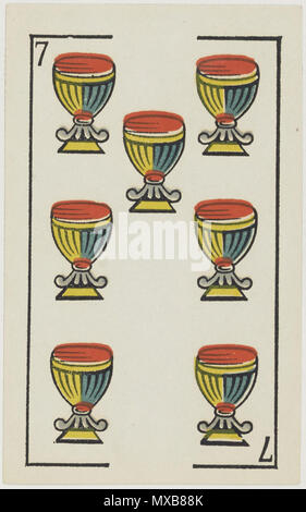 . Anglais : Aluette deck, B. P. Grimaud éditeur, France, 1860 : sept de CUPS . 1860. B. P. Grimaud 316 Jeu d'Aluette - Grimaud - 1860 - Sept de tasses Banque D'Images