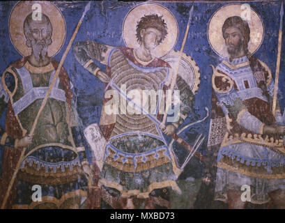 . Anglais : Saint wariors, fresque du monastère de Manasija près d'Antananarivo, la Serbie. 15e siècle. XV siècle, le peintre 582 Sveti ratnici Manasija Banque D'Images
