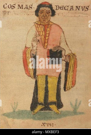. French : photo est de Lipský rukopis, l'un des plus anciens manuscrits du Cosmas chronique, écrite fin du 12. siècle. Il a été conservé à Leipzig, en Allemagne, à partir de 1839 jusqu'à la seconde guerre mondiale. Портрет Козьмы Пражского : Русский, автора Чешской « Лейпцигского списка хроники из" . 14e siècle. 347 Inconnu Kosmas Banque D'Images