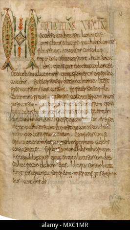 . Lectionnaire de Luxeuil folio 24 : zoomorphe initiale de style mérovingien . d'environ 700. 360 024 9427 Inconnu Lat Banque D'Images