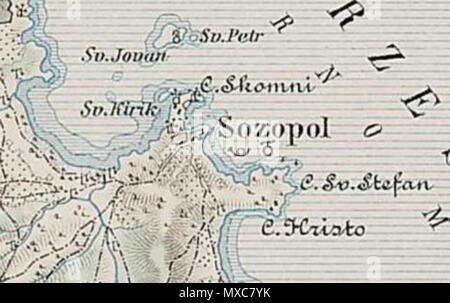 . Deutsch : Sozopol und sein Umland (1903) . 14 juillet 2012, 16:29 (UTC). La carte 45-42.jpg erkesia : Inconnu travail dérivé : Vammpi 392 45-42 Carte Sozopol détail 1 Banque D'Images