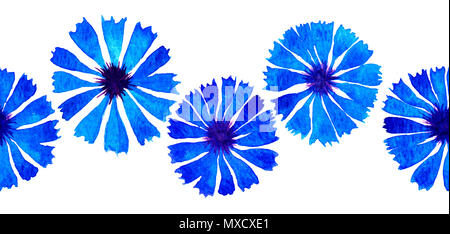 Repeatble aquarelle transparente bleuet bleu blanc sur la frontière Banque D'Images
