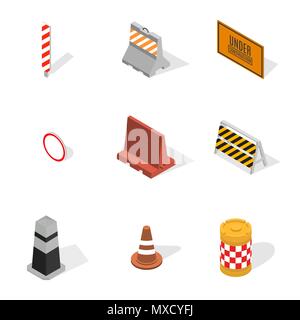 Ensemble de signes différents, la réparation des routes, isolé sur fond blanc. En construction design. Télévision 3D isométrique, style vector illustration. Illustration de Vecteur