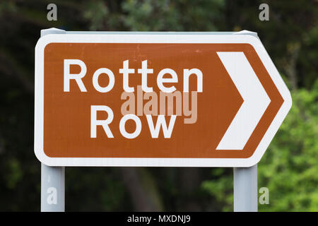 Panneau routier de Rotten Row, Southport, Merseyside, Royaume-Uni Banque D'Images