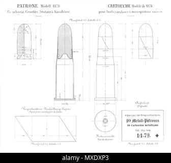 . English : Planches de l'ordonnance sur les armes à sous-munitions de fusils et de revolvers 10,4mm modèle de 1878 . 26 août 2012. Confédération Suisse 433 sous-munitions 10,4mm Vetterli 1878 Banque D'Images