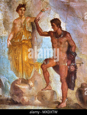 . Italiano : Museo Archeologico Nazionale di Napoli (inv. n° 8. 8998). Da Pompéi, Casa dei Dioscuri - Perseo libera la bella Andromeda tenuta prigioniera dal mostro marino inviato da Poseidone. Perseo vous avez la mano dans troncata testa di Medusa. Anglais : peinture murale de Pompéi trouvés dans la 'Casa Dei Dioscuri' (VI,9,6) représentant Persée et Andromède. Perseus est montré l'avancement d'appuyer Andromède, qui est fixé à une falaise sur la mer par une seule main ; le corps du monstre marin qui a juste tué Persée est en bas à gauche. Deutsch : Wandmalerei aus Pompeji aus der 'Casa Dei Dioscuri' (VI,9,6) mit Banque D'Images