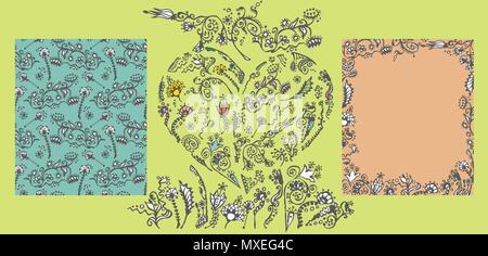 Ensemble d'éléments floraux doodle dessiné à la main. Illustration de Vecteur