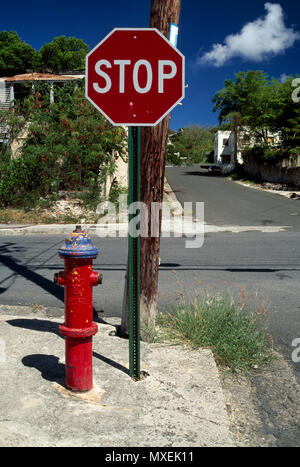 Panneau d'arrêt de Christiansted, St Croix, Îles Vierges Américaines Banque D'Images