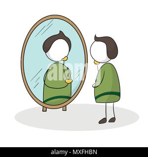 L'homme en face du miroir. À lui-même dans le miroir Illustration de Vecteur