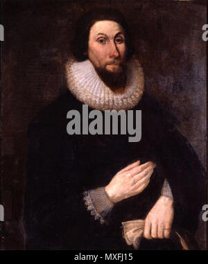 . Portrait de colonie de la baie du Massachusetts, le gouverneur John Winthrop. Il a eu lieu dans la famille Winthrop jusqu'au 19e siècle, lorsqu'il a été remis à l'American Antiquarian Society. 17e siècle. Inconnue ; quand donné à l'AAS, il a été pensée pour être par un disciple de Anthony Van Dyck ; Appletons' Cyclopaedia of American Biography (1889, c.6, face à la page 572) l'attribue à Van Dyck. 324 JohnWinthropColorPortrait Banque D'Images