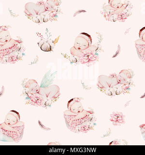 Nouveau Ne Bebe Mignon Aquarelle Naissance D Un Enfant Endormi Illustration Fille Et Garcon Douche De Bebe Carte Anniversaire Backgraund La Peinture Photo Stock Alamy