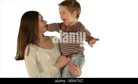 Happy Family having fun isolé sur fond blanc Banque D'Images