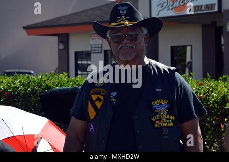 L'armée américaine et vétéran de la guerre du Vietnam sourire alors qu'il regarde la 70e parade annuelle de la Journée des anciens combattants de Wahiawa à Wahiawa, Hawaii, le 11 novembre 2016. Le défilé de Wahiawa est le plus ancien défilé des anciens combattants dans l'état d'Hawaï. (U.S. Photo de l'armée par le sergent. Armando R. Limon, 3e Brigade Combat Team, 25e Division d'infanterie) Banque D'Images