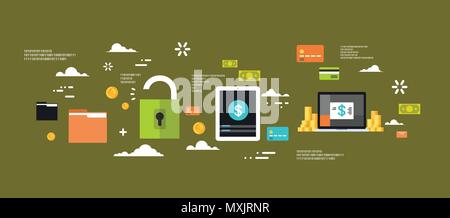 L'argent électronique de sécurité Protection Concept informatique Sécurité de l'information Vie privée Internet Télévision Logo Bannière fond vert Illustration de Vecteur