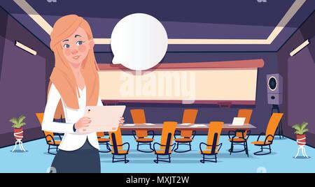 Businesswoman holding tablet concept bulle de femme d'affaires professionnel dans la salle de réunion ou bureaux appartement Illustration de Vecteur