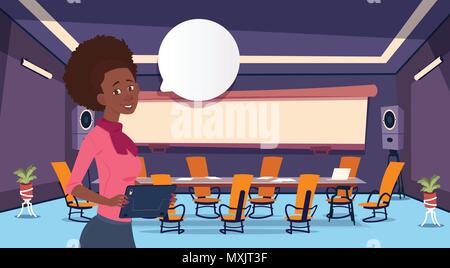 Businesswoman holding tablet concept bulle de femme d'affaires professionnel dans la salle de réunion ou bureaux appartement Illustration de Vecteur