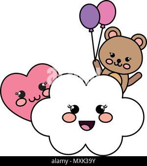 Cute Bear teddy avec cloud et coeur personnages kawaii Illustration de Vecteur