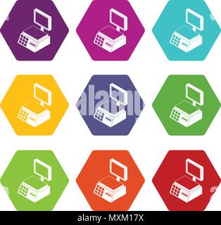 Les échelles du marché icons set 9 vector Illustration de Vecteur