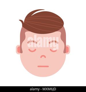 Tête de garçon personnage emoji icône avec caractère d'émotions faciales, avatar, l'homme dormir face avec différentes émotions concept design plat. Illustration de Vecteur