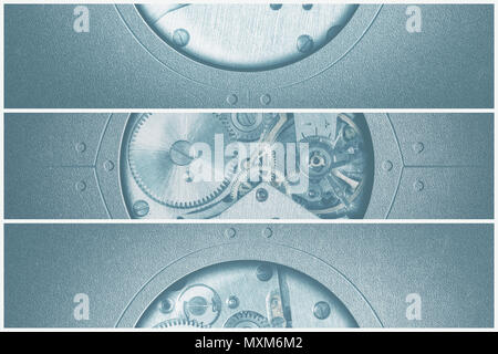 Arrière-plan technique avec les pignons métal et roues dentées Technologie historique avec pignons métal et roues dentées Ensemble de bannières pour la conception Banque D'Images
