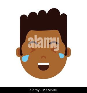 African boy head personnage emoji icône avec émotions faciales, avatar, caractère homme visage en pleurs avec différentes émotions mâle. concept design plat. Illustration de Vecteur